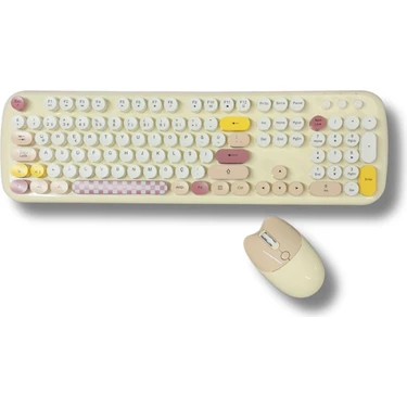 Geezer Kablosuz Klavye ve Mouse Set Renkli Sevimli 100 Tuşlu Pc Notebook Laptop Uyumlu Klavye ve