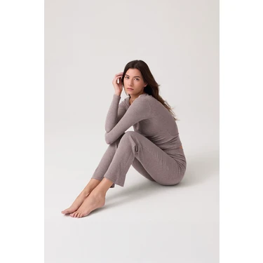 Los Ojos x Ece Vizon Modal Kumaşlı Uzun Kollu Eşofmanlı Pijama Takımı Ribbed