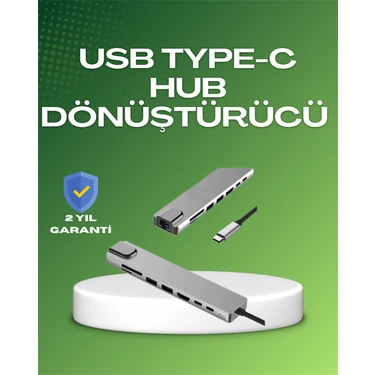 AyrStore Seyahat Dostu 8‑in‑1 Hub – Şarj & Veri & Video & Ağ Için Eksiksiz