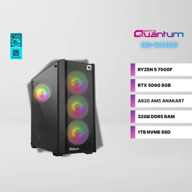 Quantum Gaming QY1610 Amd Ryzen 5 7500F 32GB DDR5 1TB NVMe RTX 5060 8GB Freedos Oyuncu