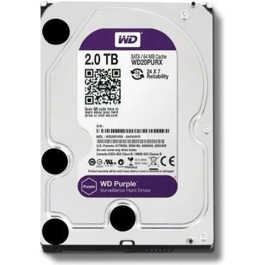 2 Tb Wd Purple 3.5" 7200RPM 64MB Sata3 7X24 (WD20PURX) Güvenlik