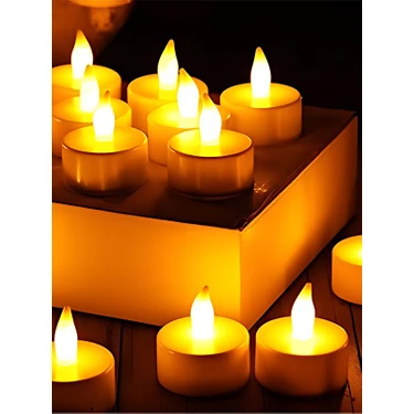 Rkm Store LED Mum Mum 12 Adet Tealight Mum LED Işıklı Dumansız Dekoratif Pilli LED