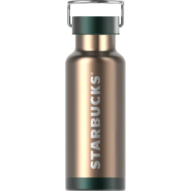 Starbucks Paslanmaz Çelik Koyu Altın Rengi Şişe Kapaklı Termos