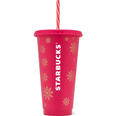 Starbucks Pipetli Soğuk Içecek Bardağı Plastik Yılbaşı Özel Kar Desenli 710