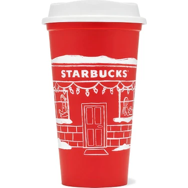 Starbucks Yeniden Kullanılabilir Içecek Bardağı Yılbaşı Tasarımlı Polipropilen Kırmızı