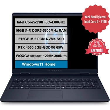 Dell Alienware 16 Aurora Intel Core i5-210H RTX4050-65W 16GB DDR5 RAM 512GB M.2 SSD 16" 2K WQXGA