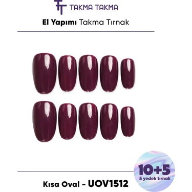 Takma Takma 15'li Mor Uzun Oval UOV1512 Tekrar Kullanılabilir El Yapımı Protez Takma Tırnak -