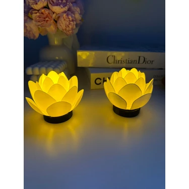 Printella 2 Adet Lotus Çiçeği Tasarım Pilli LED Mum | Dekoratif Meditasyon Mumluk |