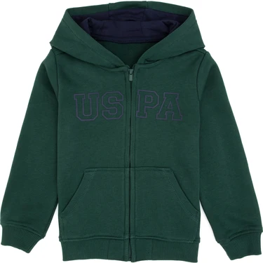 U.S. Polo Assn. Erkek Çocuk Koyu Yeşil Fermuarlı Kapüşonlu Sweatshirt