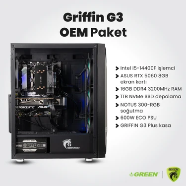 Green GRIFFIN G3 PLUS | RTX 5060 Gaming PC | Intel Core Fiyatı