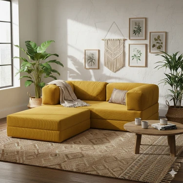 MONAMI Dechome Yeny Fitilli Kadife | Köşe Koltuk | 160X160 Köşe Takımı | Modüler Köşe Takımı |