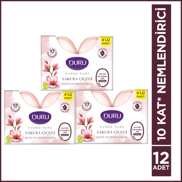 Duru Hydro Pure Sakura Çiçeği 12 Adet Şeffaf Cilt Bakım Sabunu 12x135 Gr Gluten,Hayvansal Yağ
