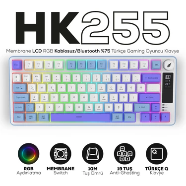 Hawk Gaming Chair HK255 Membrane LCD Rgb Kablosuz/Bluetooth Mavi Mor %75 Türkçe Gaming