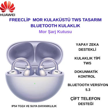 Huawei Freeclip Serisi, IP54 Suya ve Tere Dayanıklı,  Bluetooth Kulaklık - Kulaküstü Tws Tasarım