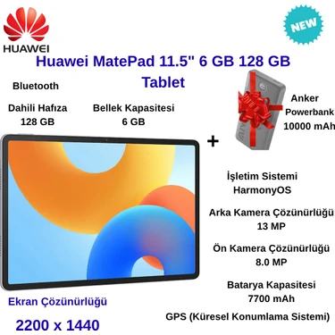Huawei Matepad 11.5" 6 GB 128 GB Tablet+Anker Powerbank 10000MAH