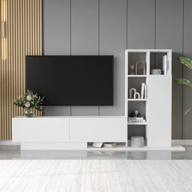 Forte Tv Ünitesi Kapaklı Kitaplık Raf Beyaz