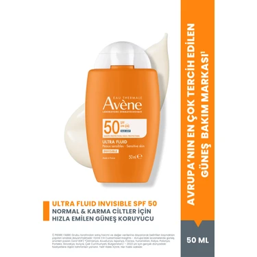 Avene Ultra Fluid Invisible Normal/Karma Ciltler İçin Ultra Hafif SPF 50 Güneş Kremi 50