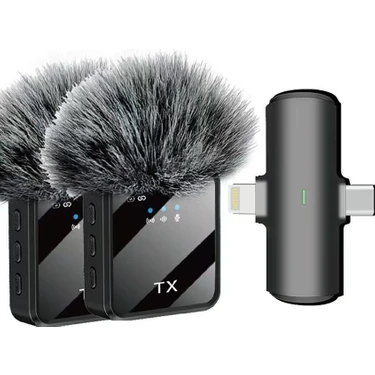 Teknofone Çift Mini Kablosuz Kulaklık Mikrofonu Type-C Lightning Gürültü Azaltma ve Küçük Yaka