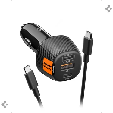 Spigen 113W USB-C + USB-A 3 Port Araç içi Hızlı Şarj Aleti + 1 Metre 100W E-Mark Şarj Kablosu / PPS