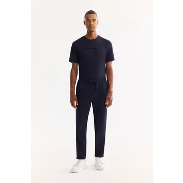 AVVA Erkek Lacivert Beli Lastikli Bağcıklı Duble Paça Jogger Relaxed Fit Pantolon