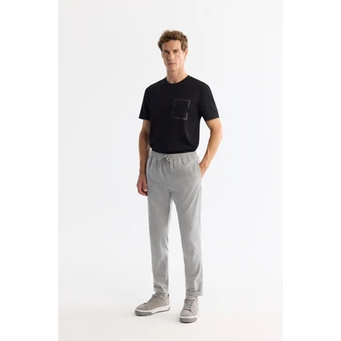 AVVA Erkek Gri Beli Lastikli Bağcıklı Duble Paça Jogger Relaxed Fit Pantolon