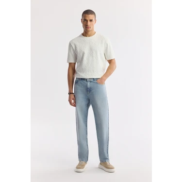 AVVA Erkek Açık Mavi %100 Pamuk Tokyo Straight Fit Jean Pantolon