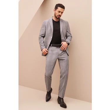 AVVA Erkek Lacivert Ekose Gofreli Astarsız Çift Yırtmaçlı Comfort Slim Fit Ceket