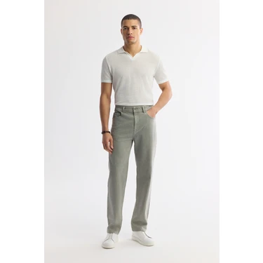 AVVA Erkek Haki %100 Pamuk Tokyo Straight Fit Jean Pantolon