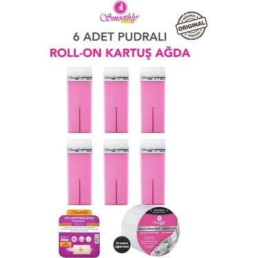 Smoothly Roll-On Kartuş Sir Ağda Pembe Pudralı 6lı Set 600ML Hassas Cilt ve Hassas Bölge
