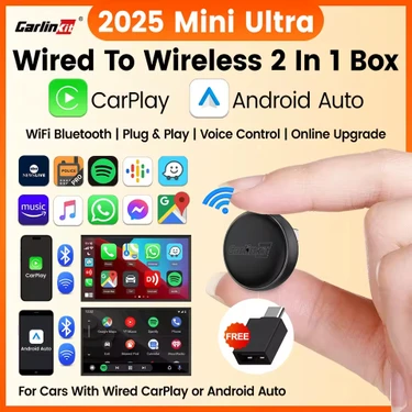 Carlinkit Mini 5.0 Ultra3 Kablosuz Carplay & Android Auto Adaptörü Dual Wifi Bt5.4 Otomatik