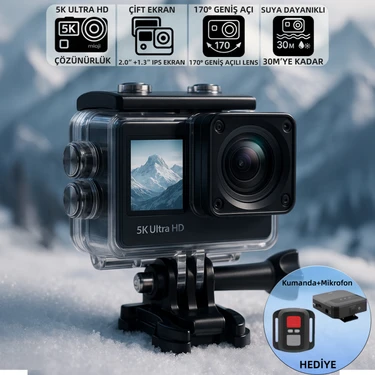 Mioji Action 12 Pro 5K 30FPS 24MP Çift Ekran 170° Aksiyon Kamerası - Kumanda ve Mikrofon