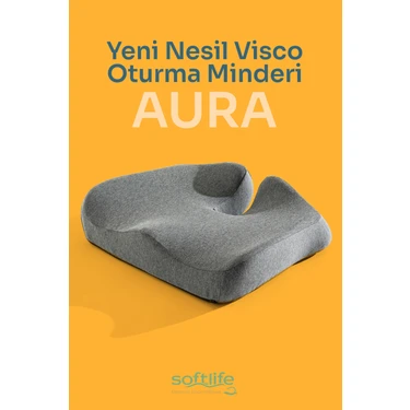 Softlife AURA Yeni Nesil Visco Coccyx Oturma Minderi Ortopedik Kuyruk Sokumu Visco Minder 47x41x12
