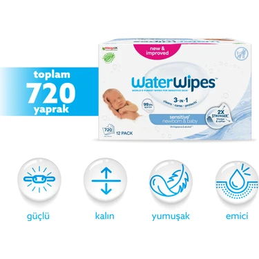 Waterwipes Bıo Islak Mendil 720'li Kokusuz Yenidoğan İçin Dermatolojik Test