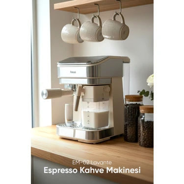 Fressi Espresso Latte Cappuccino Kahve Makinesi Tam Otomatik Süt Tanklı 20BAR Basınçlı Lavante