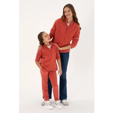U.S. Polo Assn. Kadın Kiremit Fermuarlı Dik Yaka Polar Sweatshirt