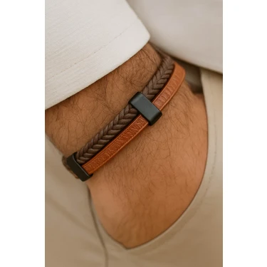 Trend Collection Erkek Deri Bileklik Kahverengi Renk Klasik