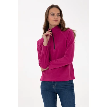 U.S. Polo Assn. Kadın Fuşya Fermuarlı Dik Yaka Polar Sweatshirt