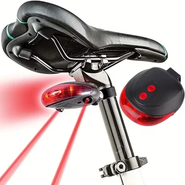 Mükellef Teknoloji Profesyonel Bisiklet Arka Stop Lambası | 5 LED + 2 Lazer Şeritli Güvenlik Uyarı