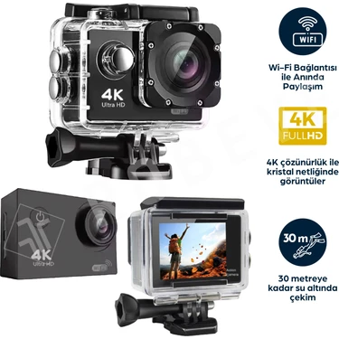 Robeve 4K Ultra Hd Wi-Fi Aksiyon Kamera – 170° Geniş Açı Zengin Aksesuar Destekli 4K 30FPS 16 Mp