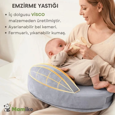Mamiko Emzirme Yastığı, Bebek Destek Minderi, Yıkanabilir Kumaş, Hafızalı Köpük, Visco,