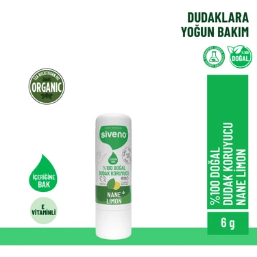 Siveno  Doğal Dudak Koruyucu Nane & Limon Bitkisel Lipbalm Krem Nemlendirici Parlatıcı Onarıcı 6