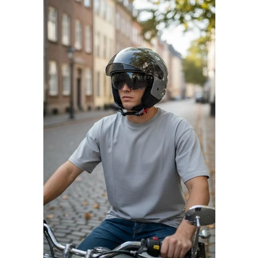YYK Sway Sw 765 The Dark Knight Güneş Vizörlü Siyah Cam Mat Yarım Açık Motosiklet Scooter