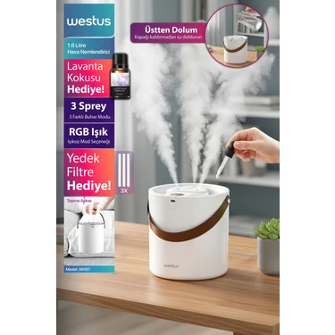 Westus 1.6 Litre Hava Oda Nemlendirici Buhar Makinesi Ultrasonik Aroma Difüzör - Koku + Filtre