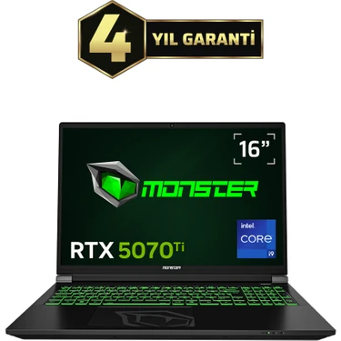 Monster Tulpar T6 V3.7.2 Intel Core i9 13900HX 32 GB RAM 1 TB SSD 12 GB RTX 5070 Ti FreeDOS 16"