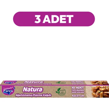 Parex Natura Ağartılmamış Hazır Kesilmiş Pişirme Kağıdı 10’lu Üçlü
