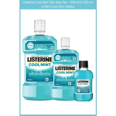 Listerine Cool Mint Ağız Bakım Suyu 500 ml + 250 ml (Seyahat Boyu Cool Mint 80 ml