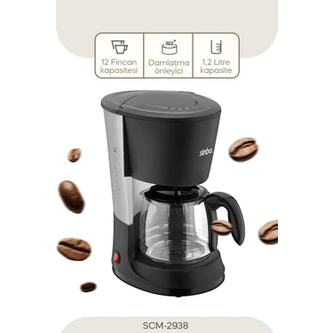 Sinbo SCM-2938 Filtre Kahve Makinesi 1.2 L Kapasite, Cam Hazne ve Damlama Emniyeti ile