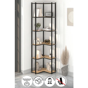 Bofigo 6 Raflı Kitaplık Dekoratif Kitaplık Metal Kitaplık Ofis Kitaplığı Aksesuar Rafı Sardes Safir