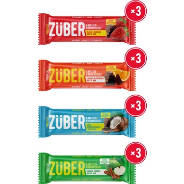 Züber Meyve Bar Karma Paket 40g x 12 Adet (Çilekli, Portakallı, Chia Hindistan Cevizli, Elmalı