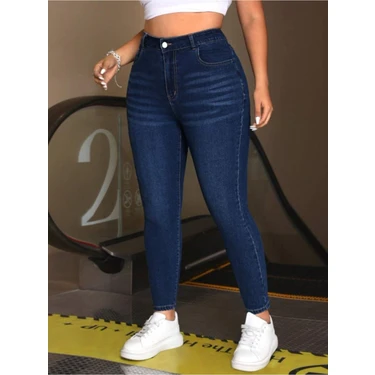 Noxter Kadın Büyük Beden Denim Pantolon Slim Fit %98 Pamuk Dar Paça Günlük Kullanım